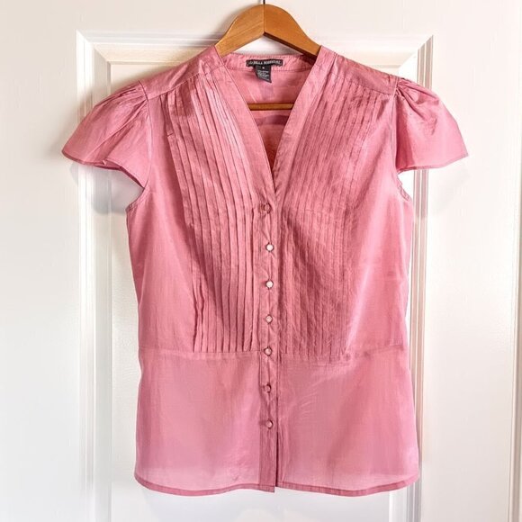 Isabella Rodriguez Tops - Isabella Rodriguez Pink Pleated Cotton Silk Cap Sleeve Top